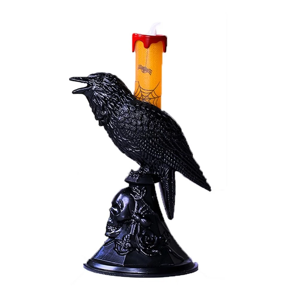 Candle Supplies Europe - Neue schwarze Krähe-Statue, leuchtender Kerzenständer, LED-Kerzen,