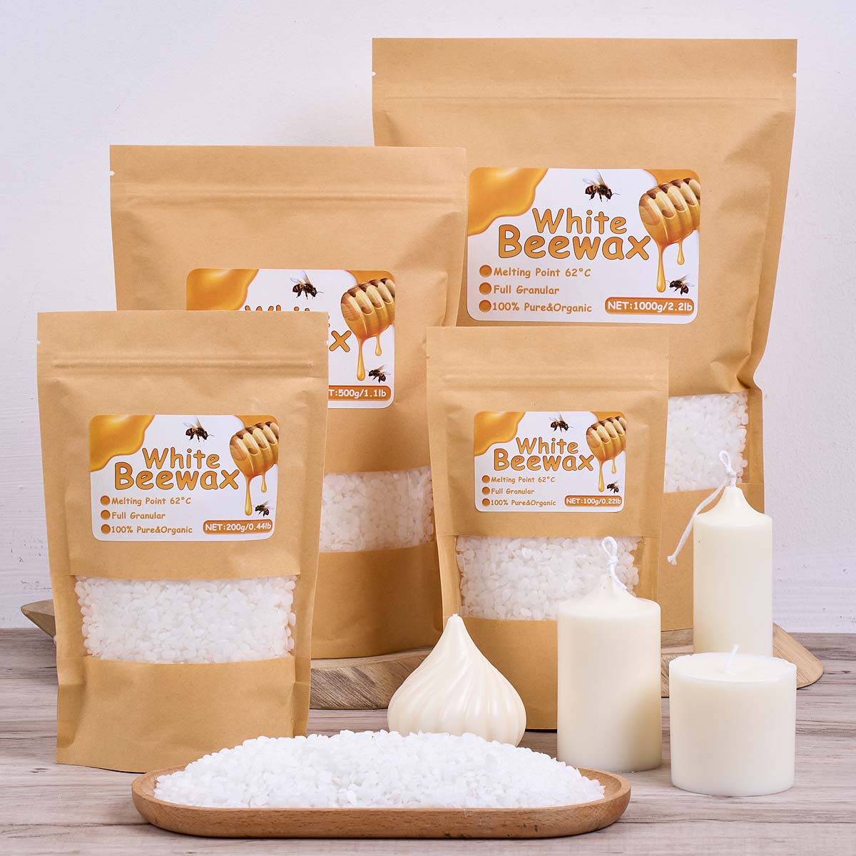 Candle Supplies Bulk - 1000 g weißes Bienenwachs, DIY-Kerzenherstellung, Material,